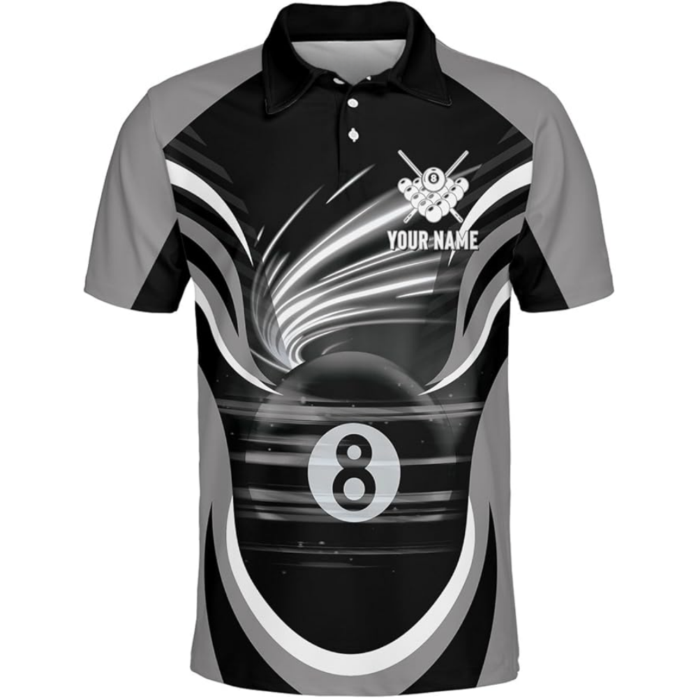 8 Ball Custom Black Red Billiard Men Polo Team Shirts, Custom Pool Billiard Team Shirts BIZ0065