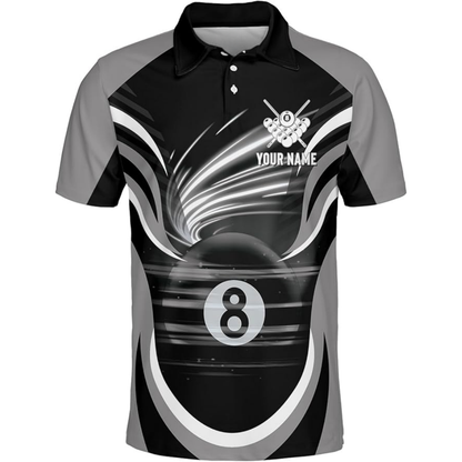8 Ball Custom Black Red Billiard Men Polo Team Shirts, Custom Pool Billiard Team Shirts BIZ0065