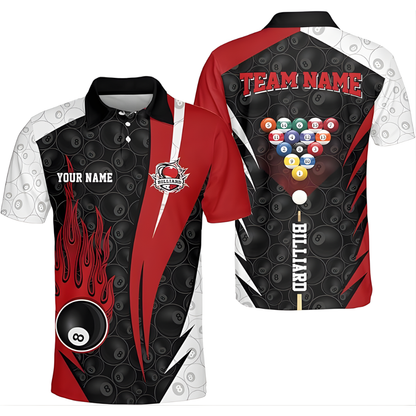 Custom Team 8 Ball Billiard Team Polo Shirts For Men, Custom Billiard Team Shirts BIZ0071
