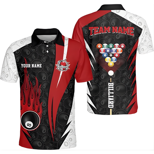 Custom Team 8 Ball Billiard Team Polo Shirts For Men, Custom Billiard Team Shirts BIZ0071