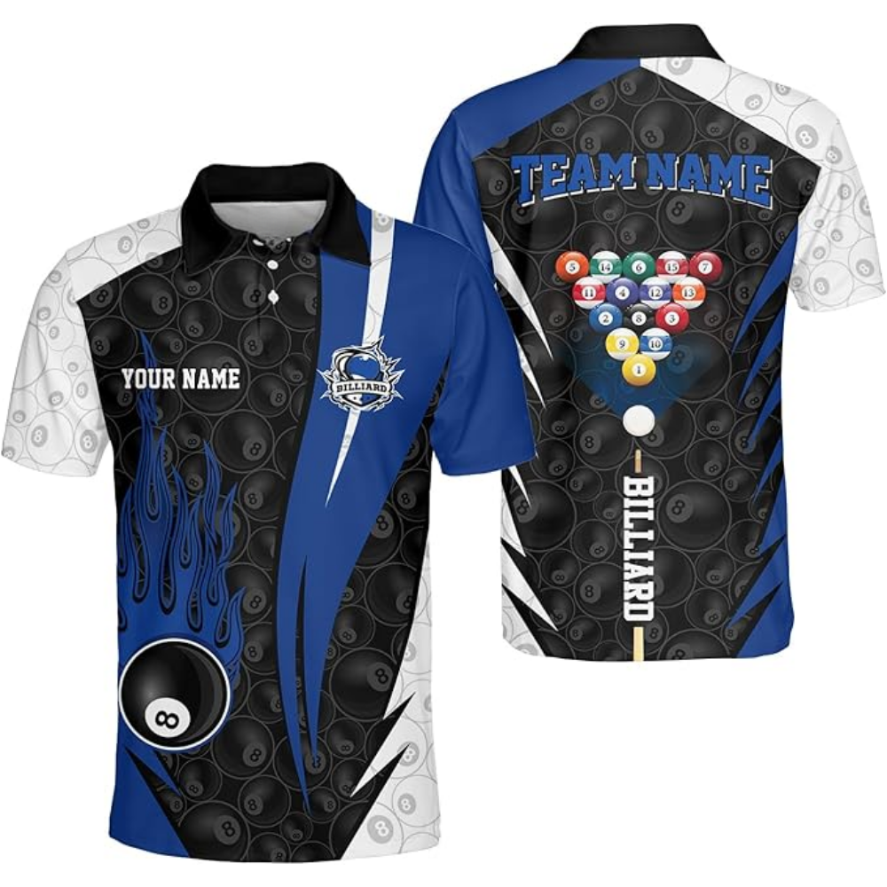 Custom Team 8 Ball Billiard Team Polo Shirts For Men, Custom Billiard Team Shirts BIZ0071