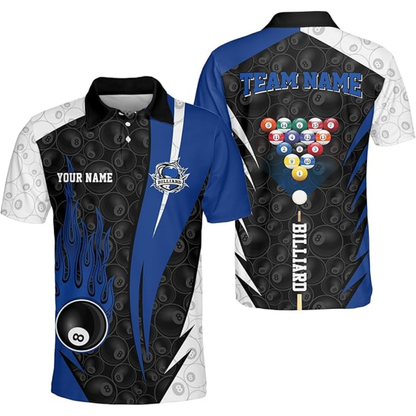 Custom Team 8 Ball Billiard Team Polo Shirts For Men, Custom Billiard Team Shirts BIZ0071