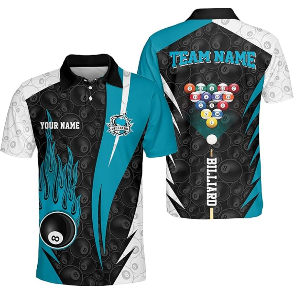 Custom Team 8 Ball Billiard Team Polo Shirts For Men, Custom Billiard Team Shirts BIZ0071