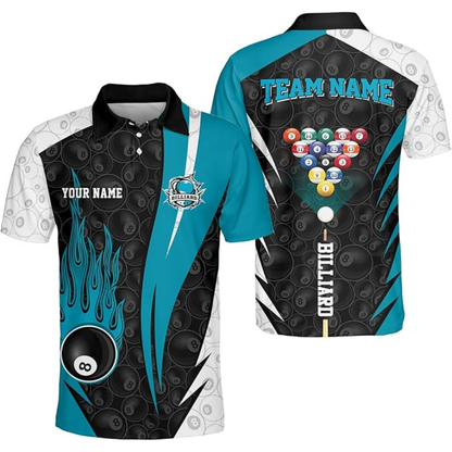 Custom Team 8 Ball Billiard Team Polo Shirts For Men, Custom Billiard Team Shirts BIZ0071