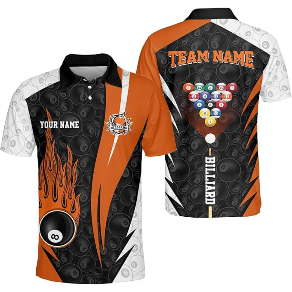 Custom Team 8 Ball Billiard Team Polo Shirts For Men, Custom Billiard Team Shirts BIZ0071
