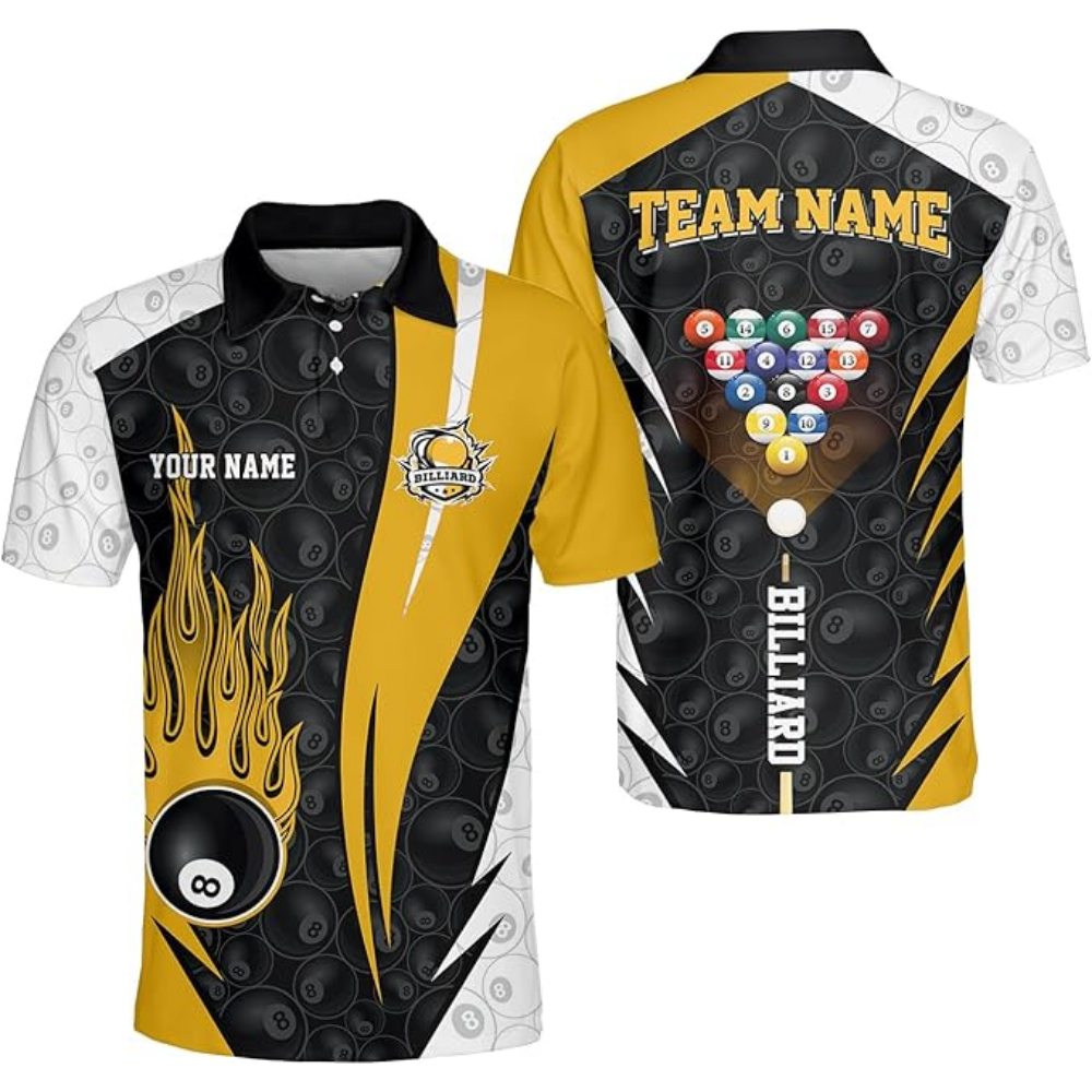Custom Team 8 Ball Billiard Team Polo Shirts For Men, Custom Billiard Team Shirts BIZ0071