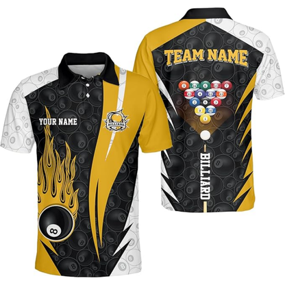 Custom Team 8 Ball Billiard Team Polo Shirts For Men, Custom Billiard Team Shirts BIZ0071