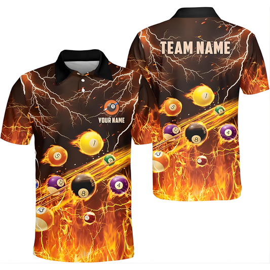 Custom Flame Billiard Polo Shirt Mens, Custom Flame Billiard Team Shirts BIZ0072