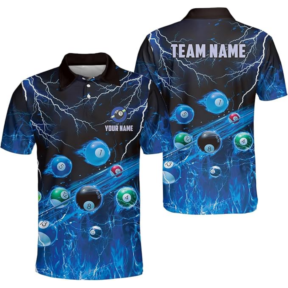 Custom Flame Billiard Polo Shirt Mens, Custom Flame Billiard Team Shirts BIZ0072