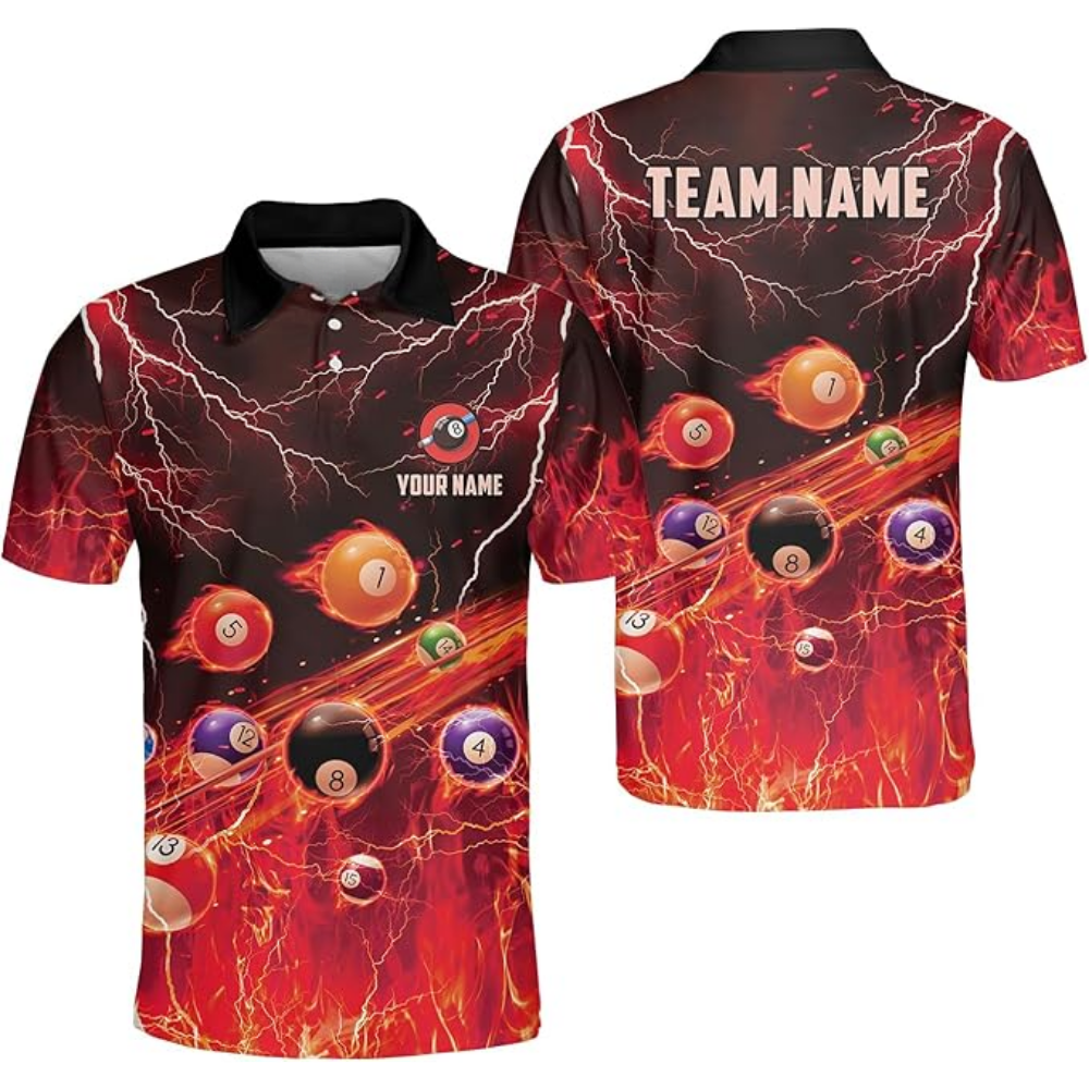 Custom Flame Billiard Polo Shirt Mens, Custom Flame Billiard Team Shirts BIZ0072