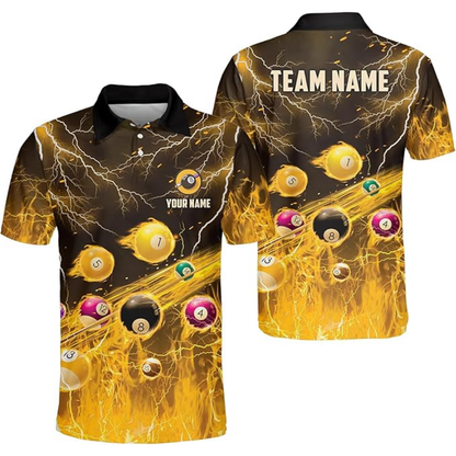 Custom Flame Billiard Polo Shirt Mens, Custom Flame Billiard Team Shirts BIZ0072