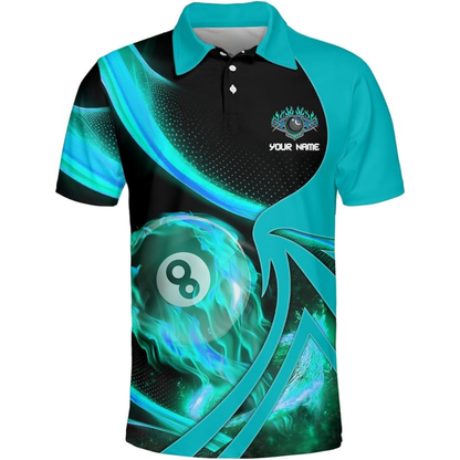 Flame 8 Ball Custom Black and Red Billiard Men Polo Shirts, Custom Flame Billiard Shirts For Team BIZ0075