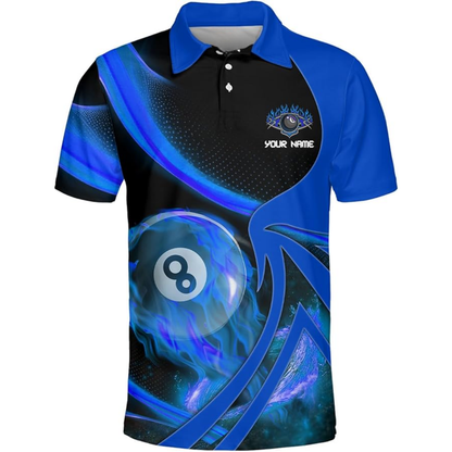 Flame 8 Ball Custom Black and Red Billiard Men Polo Shirts, Custom Flame Billiard Shirts For Team BIZ0075