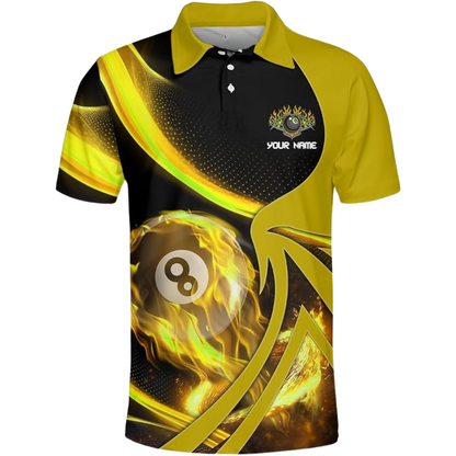Flame 8 Ball Custom Black and Red Billiard Men Polo Shirts, Custom Flame Billiard Shirts For Team BIZ0075