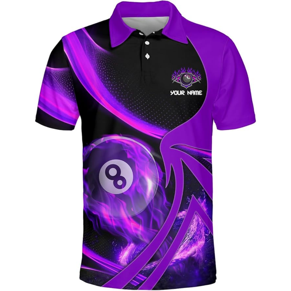 Flame 8 Ball Custom Black and Red Billiard Men Polo Shirts, Custom Flame Billiard Shirts For Team BIZ0075