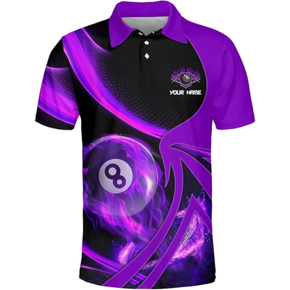 Flame 8 Ball Custom Black and Red Billiard Men Polo Shirts, Custom Flame Billiard Shirts For Team BIZ0075