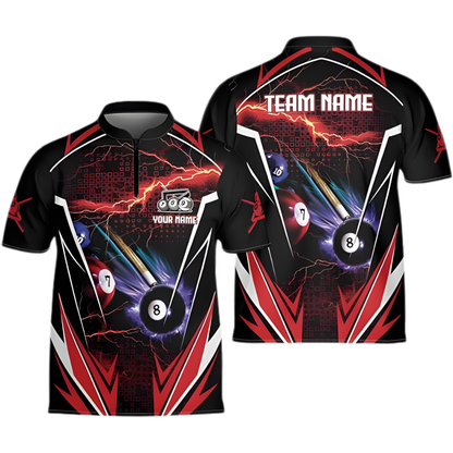 Custom Black Red Thunder Billiard Jersey For Men, Custom Billiard Team Shirts BIZ0076