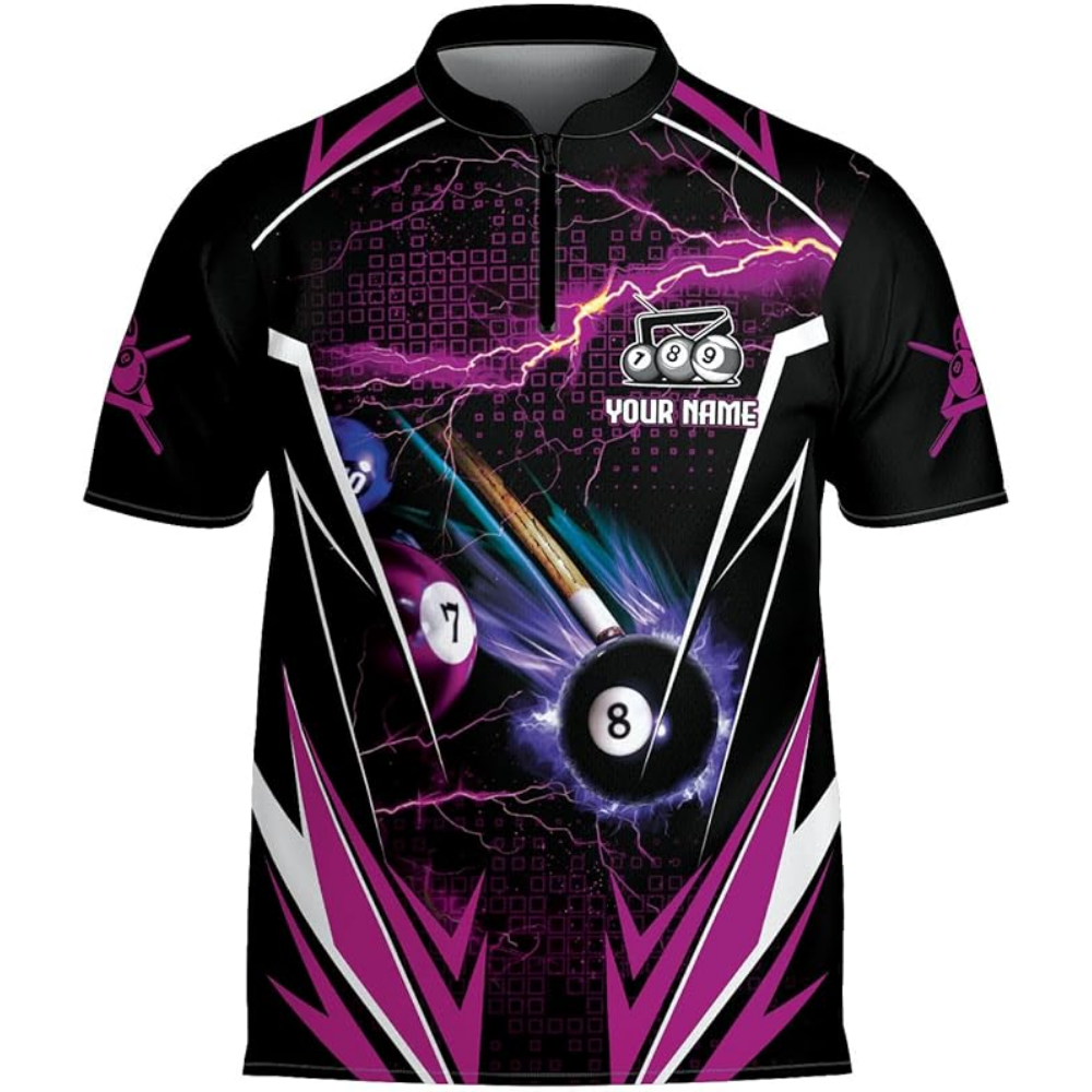 Custom Black Red Thunder Billiard Jersey For Men, Custom Billiard Team Shirts BIZ0076