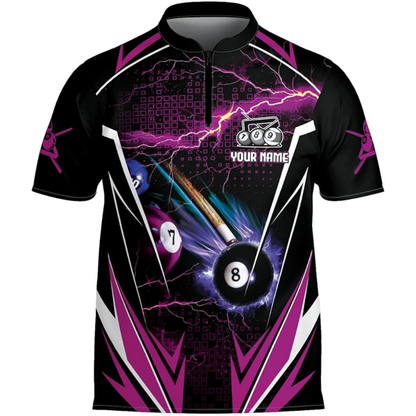 Custom Black Red Thunder Billiard Jersey For Men, Custom Billiard Team Shirts BIZ0076