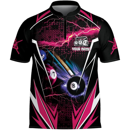 Custom Black Red Thunder Billiard Jersey For Men, Custom Billiard Team Shirts BIZ0076