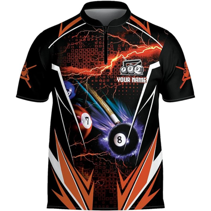 Custom Black Red Thunder Billiard Jersey For Men, Custom Billiard Team Shirts BIZ0076
