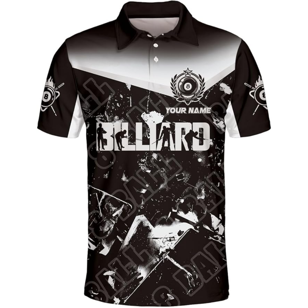 Custom 8 Ball Black Blue Billiard Shirts For Men, Custom 8 Ball Billiard Team Shirts BIZ0077