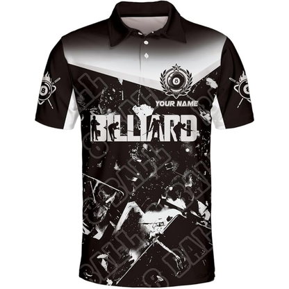 Custom 8 Ball Black Blue Billiard Shirts For Men, Custom 8 Ball Billiard Team Shirts BIZ0077