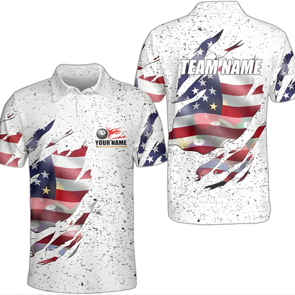 Custom American Flag Billiard Polo Shirt Men, Custom Patriotic Billiard Team Shirts BIZ0078
