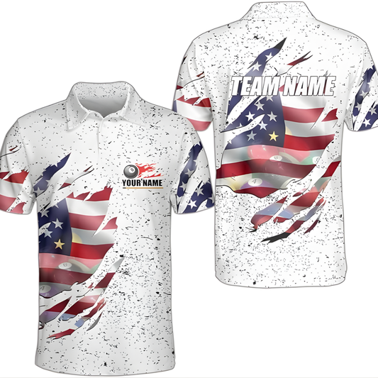 Custom American Flag Billiard Polo Shirt Men, Custom Patriotic Billiard Team Shirts BIZ0078