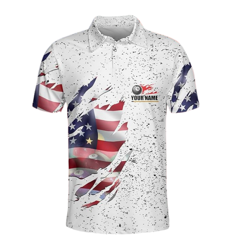 Custom American Flag Billiard Polo Shirt Men, Custom Patriotic Billiard Team Shirts BIZ0078