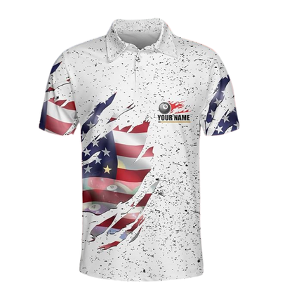 Custom American Flag Billiard Polo Shirt Men, Custom Patriotic Billiard Team Shirts BIZ0078