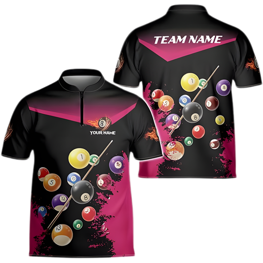 Custom Pool Jersey Team Shirts For Men, Custom Black Pink Pool Billiard Shirts BIZ0102