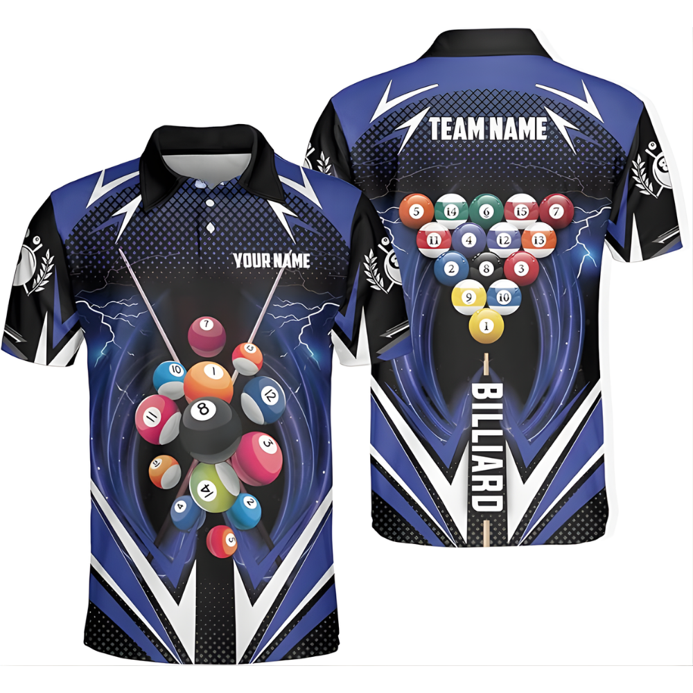Custom Black Blue Billiard Team Shirt For Men, Custom Pool Billiard Shirts BIZ0106