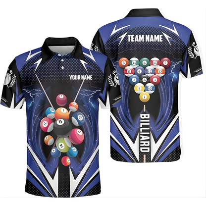 Custom Black Blue Billiard Team Shirt For Men, Custom Pool Billiard Shirts BIZ0106