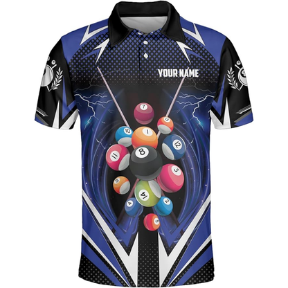 Custom Black Blue Billiard Team Shirt For Men, Custom Pool Billiard Shirts BIZ0106
