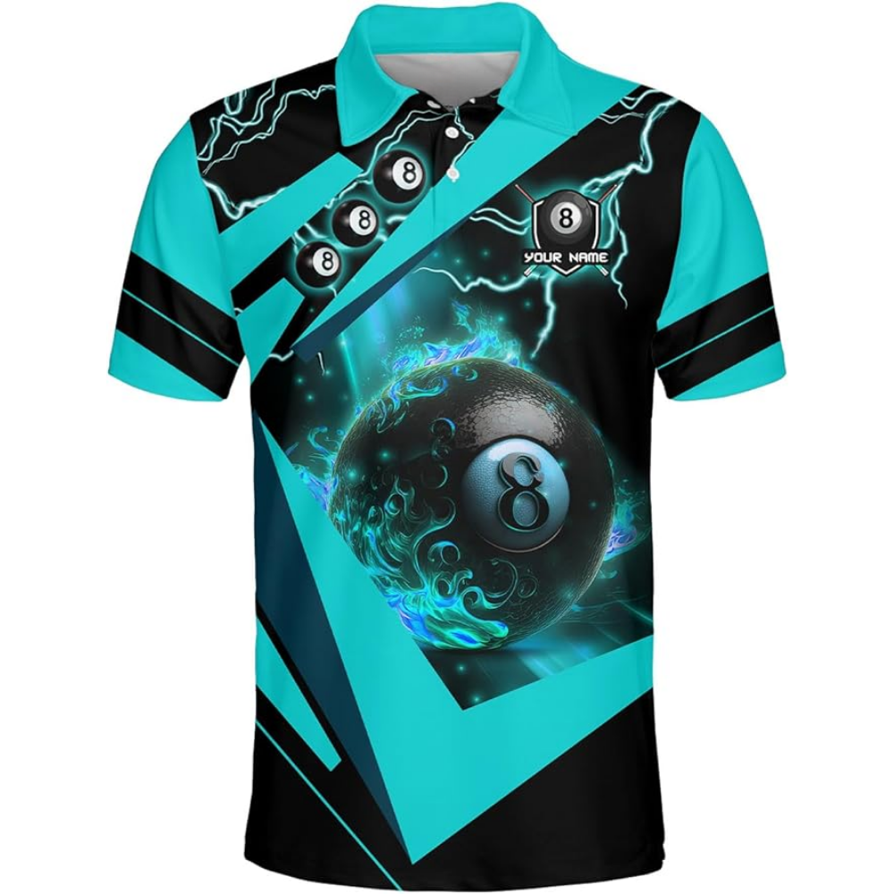 Custom 8 Ball Billiard Polo Team Shirt For Men, Custom Black And Blue Billiard Shirts BIZ0108