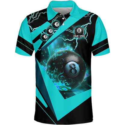 Custom 8 Ball Billiard Polo Team Shirt For Men, Custom Black And Blue Billiard Shirts BIZ0108