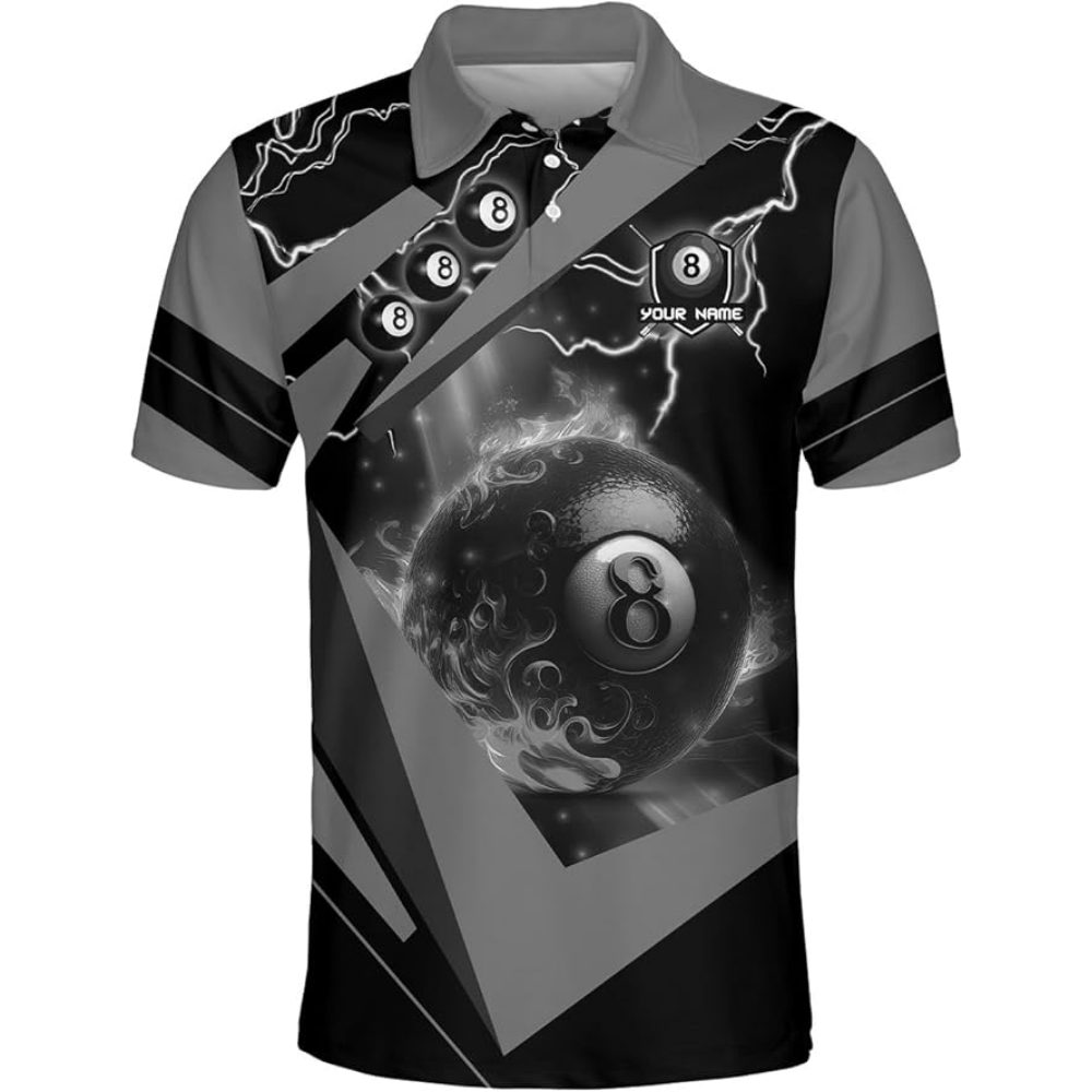 Custom 8 Ball Billiard Polo Team Shirt For Men, Custom Black And Blue Billiard Shirts BIZ0108