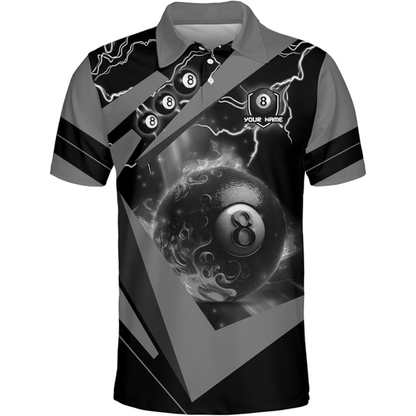 Custom 8 Ball Billiard Polo Team Shirt For Men, Custom Black And Blue Billiard Shirts BIZ0108