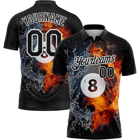 Custom 8 Ball Polo Team Shirt Men, Custom Water Flame Billiard Shirts BIZ0109