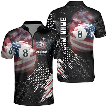 Custom 8 Ball American Flag Billiard Men Jersey, Custom Patriotic Billiard Team Shirts BIZ0110