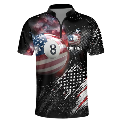 Custom 8 Ball American Flag Billiard Men Jersey, Custom Patriotic Billiard Team Shirts BIZ0110