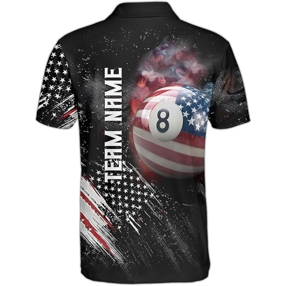 Custom 8 Ball American Flag Billiard Men Jersey, Custom Patriotic Billiard Team Shirts BIZ0110