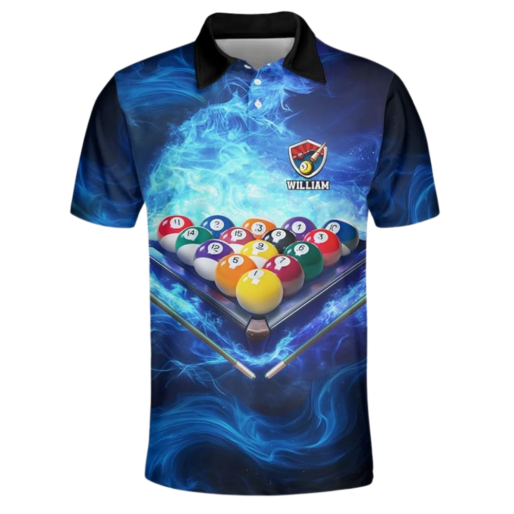 Custom Blue Flame Smoke Billiard Team Polo Shirt For Mens, Custom Flame Billiards Team Shirts BIZ0116