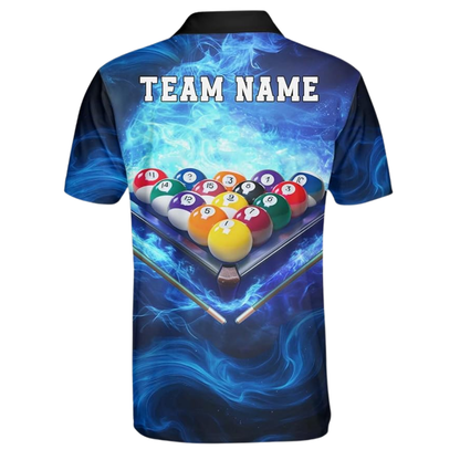 Custom Blue Flame Smoke Billiard Team Polo Shirt For Mens, Custom Flame Billiards Team Shirts BIZ0116