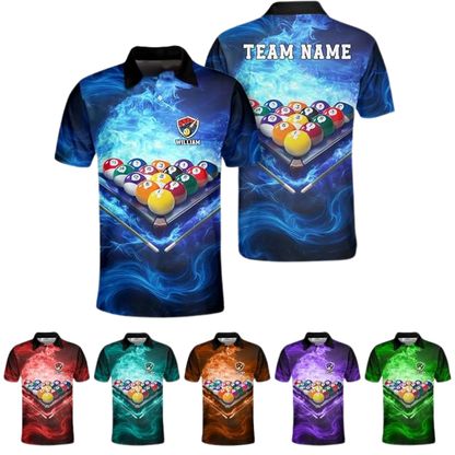 Custom Blue Flame Smoke Billiard Team Polo Shirt For Mens, Custom Flame Billiards Team Shirts BIZ0116