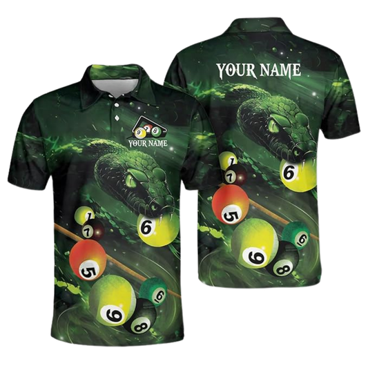 Custom Green Snake Billiard Men Polo Shirts, Custom Snake Pool Billiard Team Shirts BIZ0119