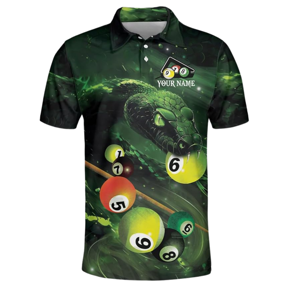 Custom Green Snake Billiard Men Polo Shirts, Custom Snake Pool Billiard Team Shirts BIZ0119