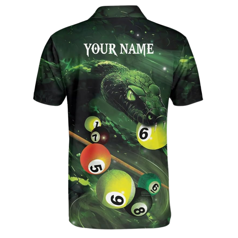 Custom Green Snake Billiard Men Polo Shirts, Custom Snake Pool Billiard Team Shirts BIZ0119