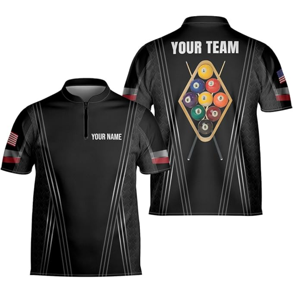 Custom Billiard Team Jersey Shirts For Men, Custom Black Pool Billiard Shirts BIZ0120